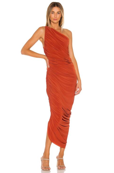 Norma Kamali Dresses & Skirts - NORMA KAMALI Diana Ruched Gown Cinnamon Orange Midi Dress Women's L/40